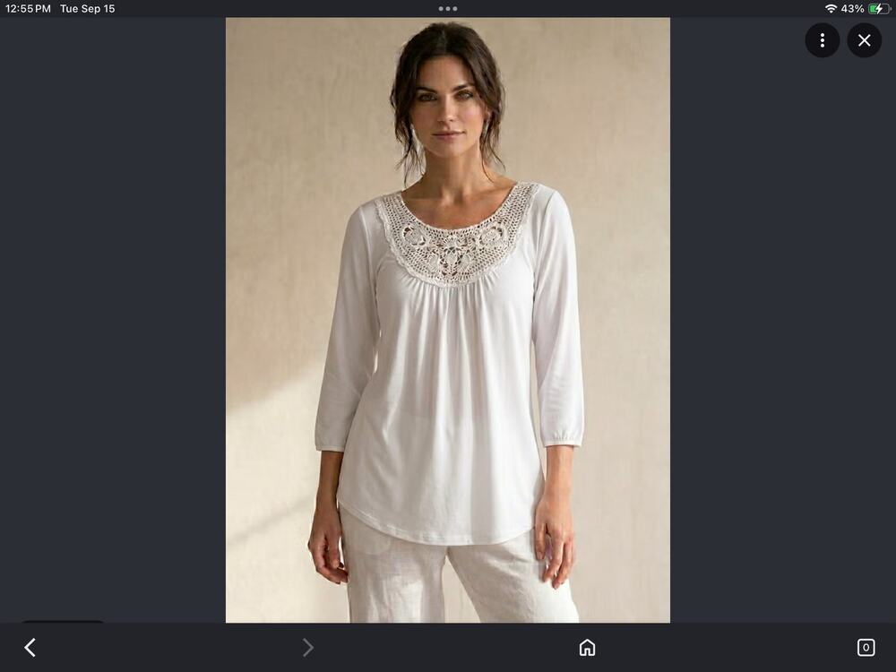 Ellos Cotton long sleeve crochet Size large 18/20 White Top